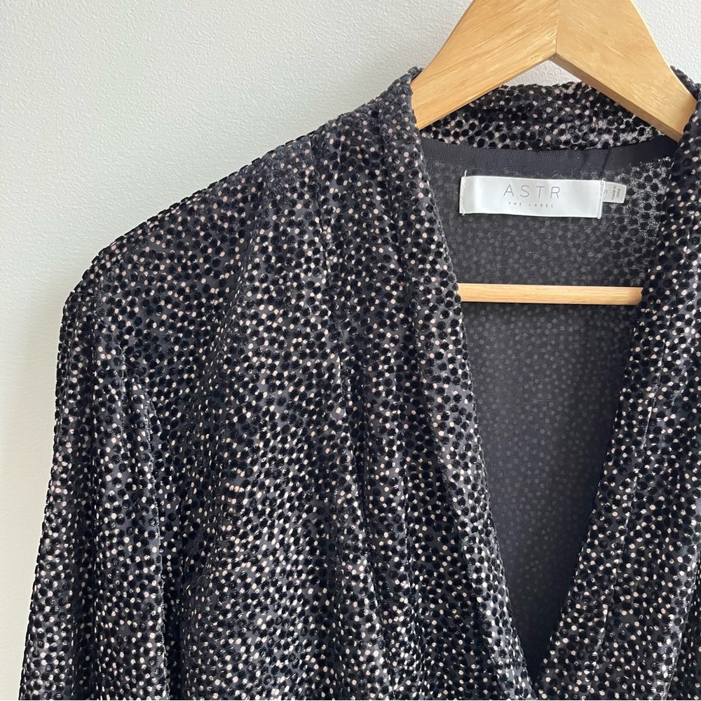 Astr The Label Black Zena Plunge V Neck Velvet Dot Long Sleeve Bodysuit M - Picture 6 of 9